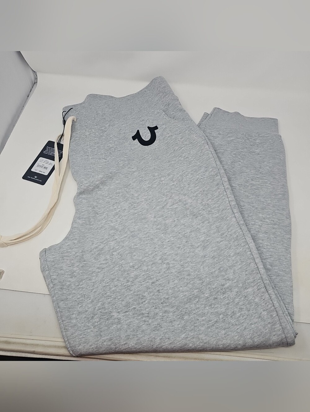 New True Religion Light Gray Jogger Sweatpants with Black Horseshoe